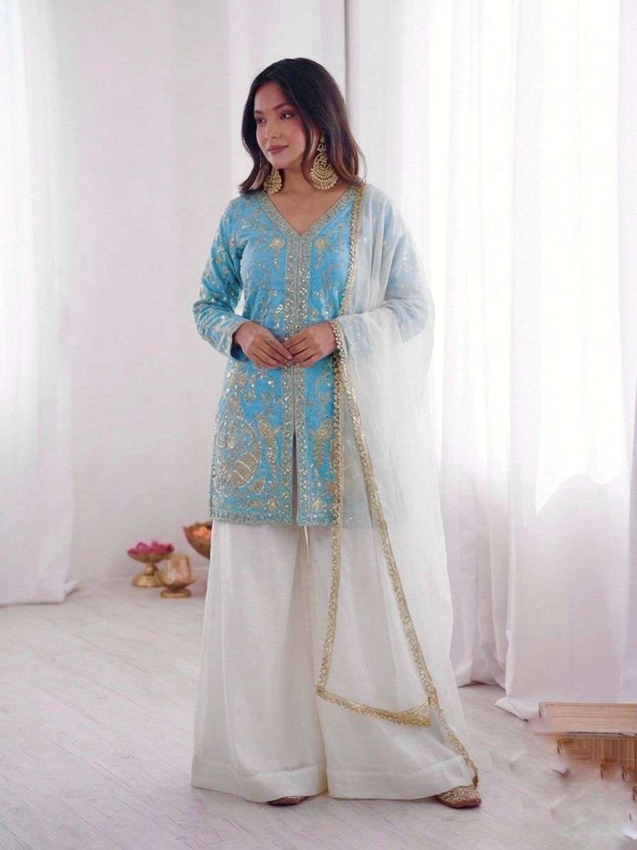 JF 043 SILK HEAVY EMBROIDERD DESIGNER PARTY WEAR LADIES SUIT
