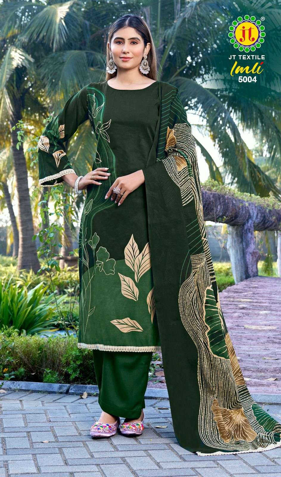 JT IMLI VOL 5 RAYON FOIL PRINT WITH FANCY WORK SUIT