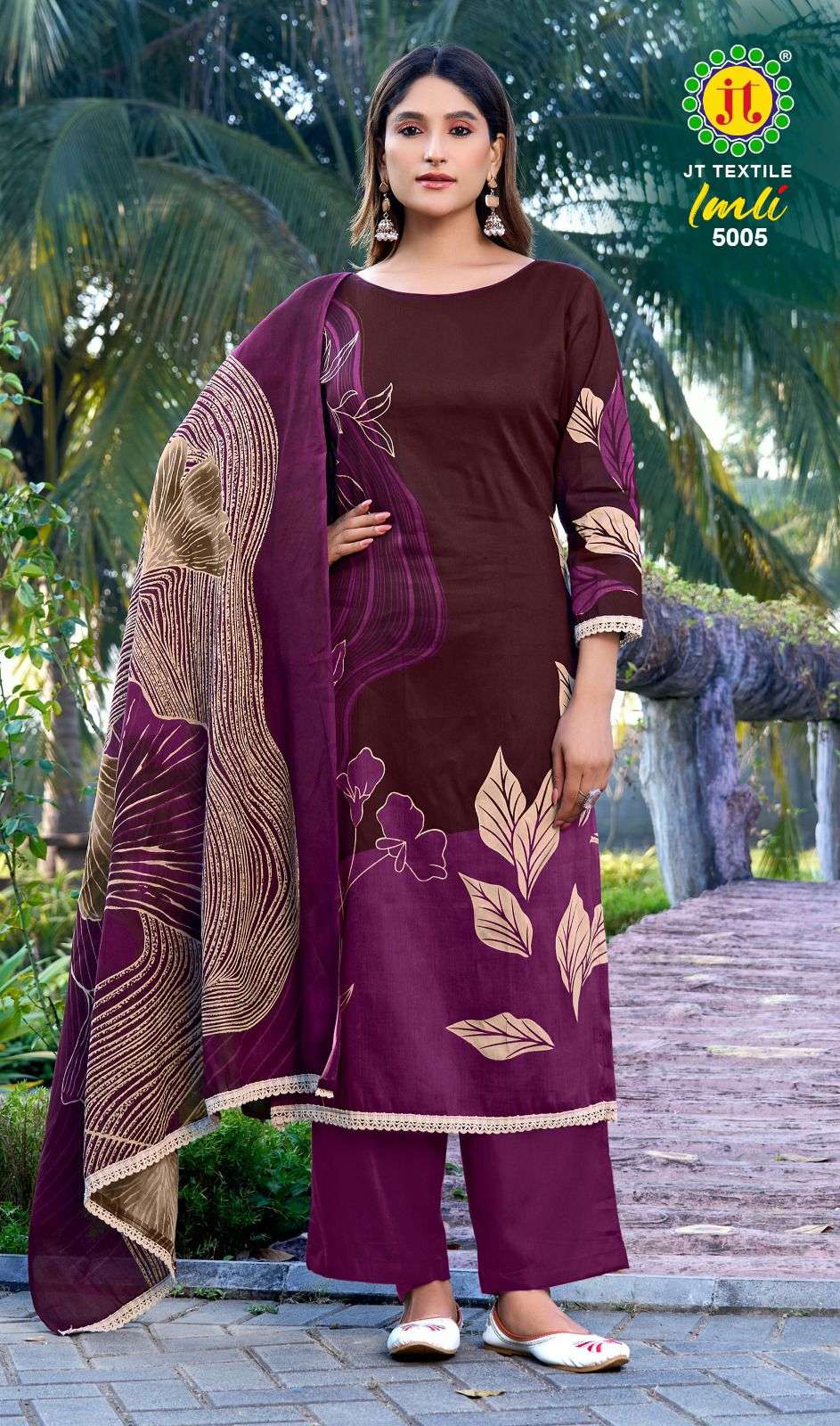 JT IMLI VOL 5 RAYON FOIL PRINT WITH FANCY WORK SUIT