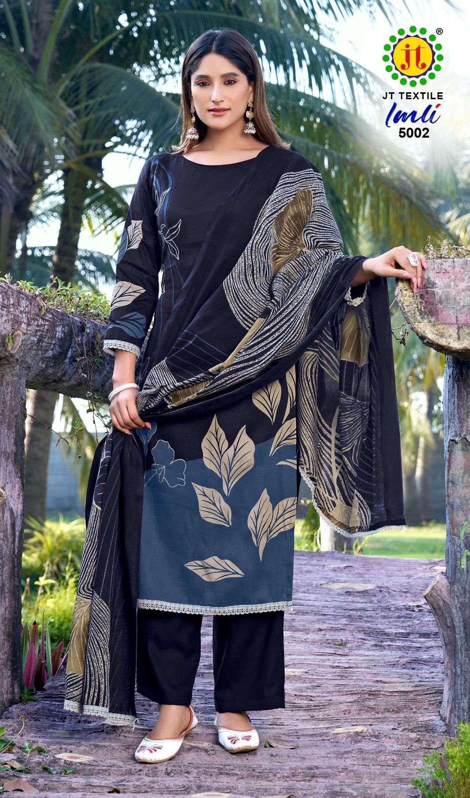 JT IMLI VOL 5 RAYON FOIL PRINT WITH FANCY WORK SUIT