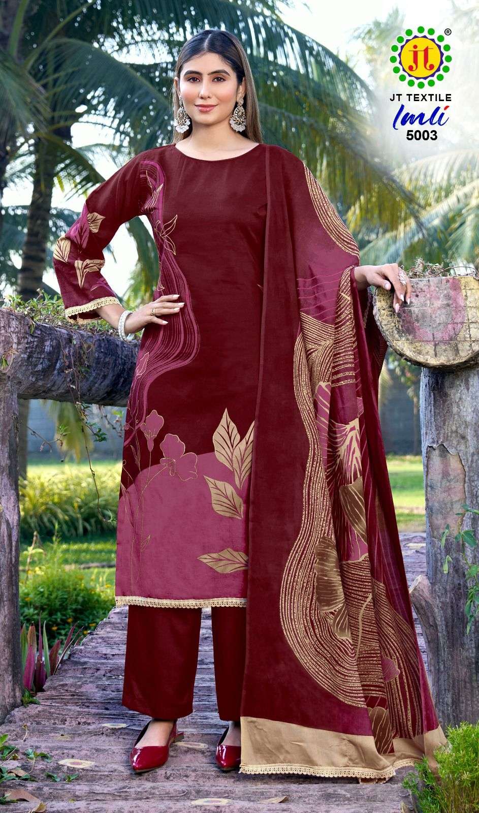 JT IMLI VOL 5 RAYON FOIL PRINT WITH FANCY WORK SUIT