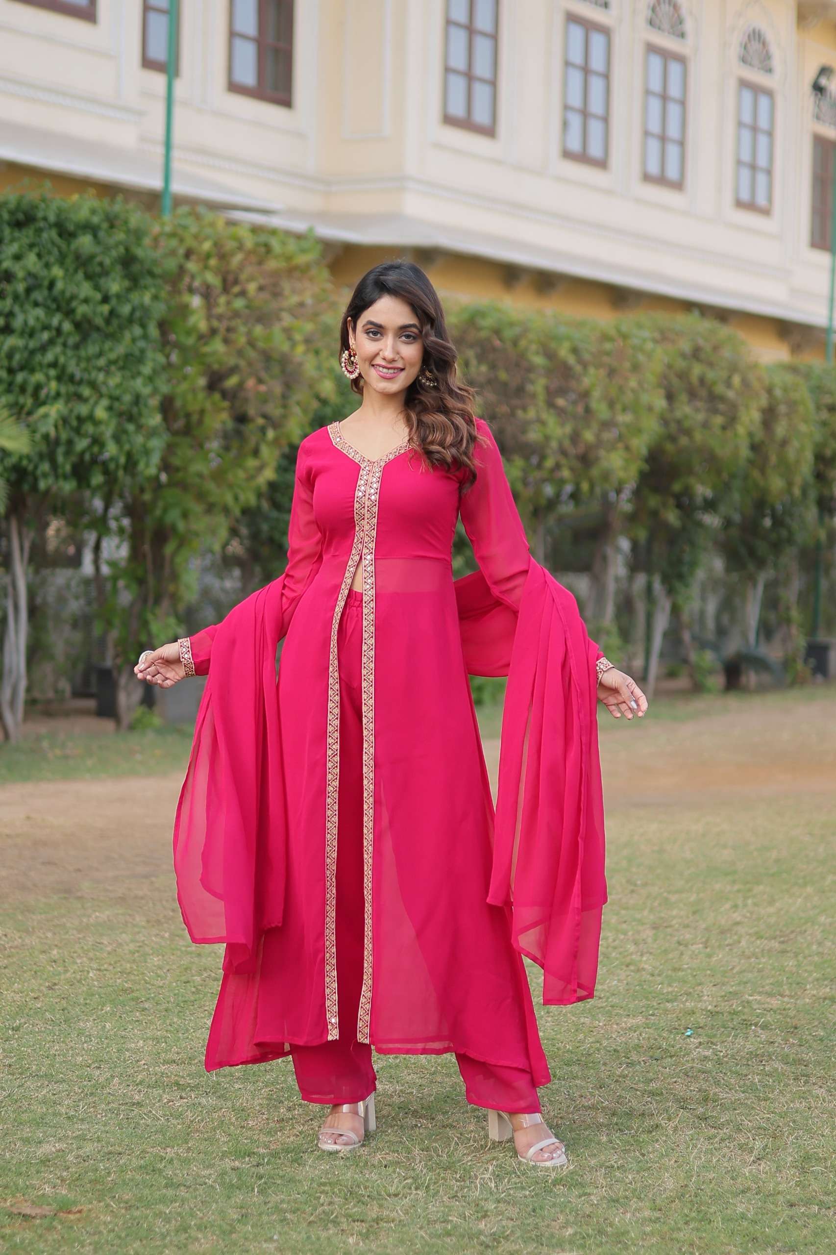 KA 1077 GEORGETTE DESIGNER READY MADE  KURTI WITH PANT & DUPATTA SET 