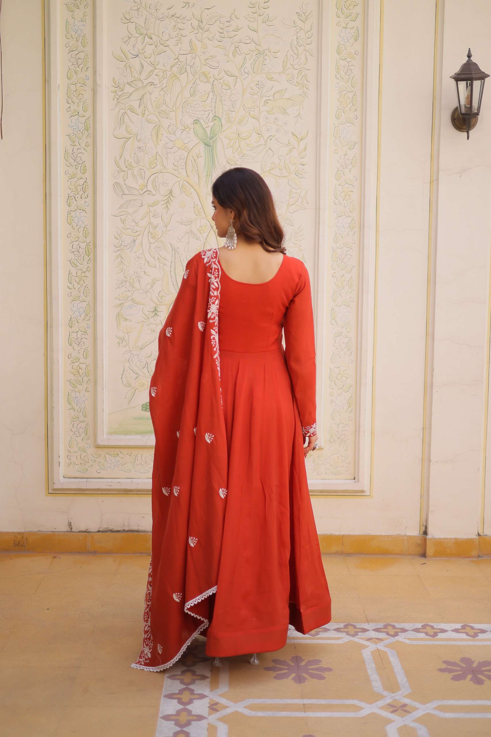 KA 1244 CHANDERI SILK BEADS EMBROIDERY WORK PARTY WEAR GOWN WITH DUPATTA SET 