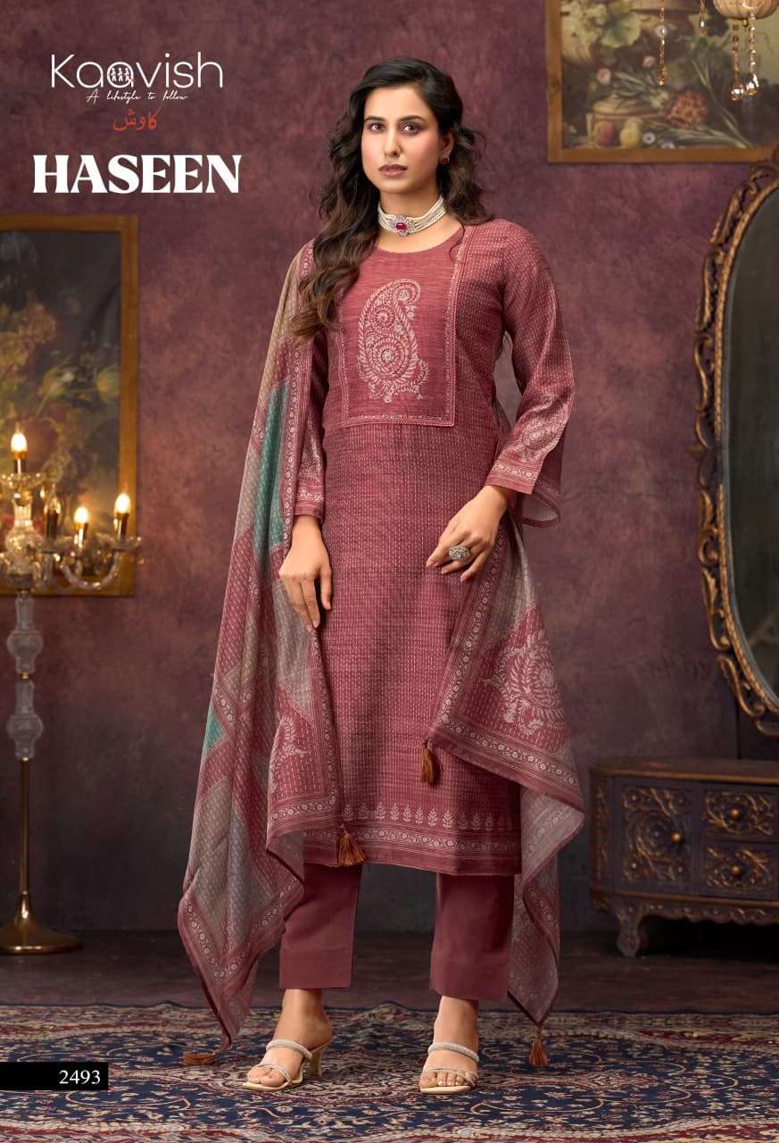 KAAVISH HASEEN LINEN COTTON DIGITAL PRINT WITH FANCY WORK SUIT