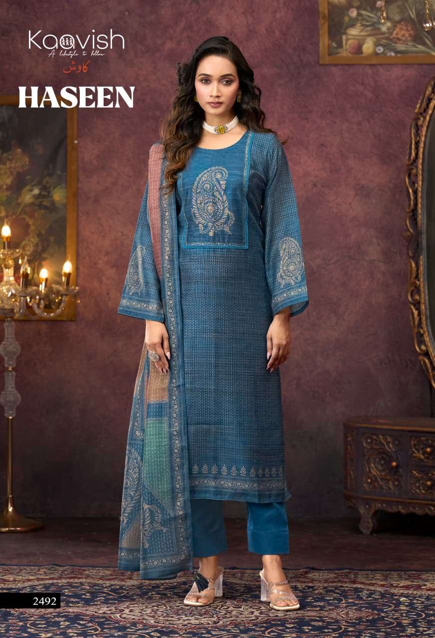 KAAVISH HASEEN LINEN COTTON DIGITAL PRINT WITH FANCY WORK SUIT