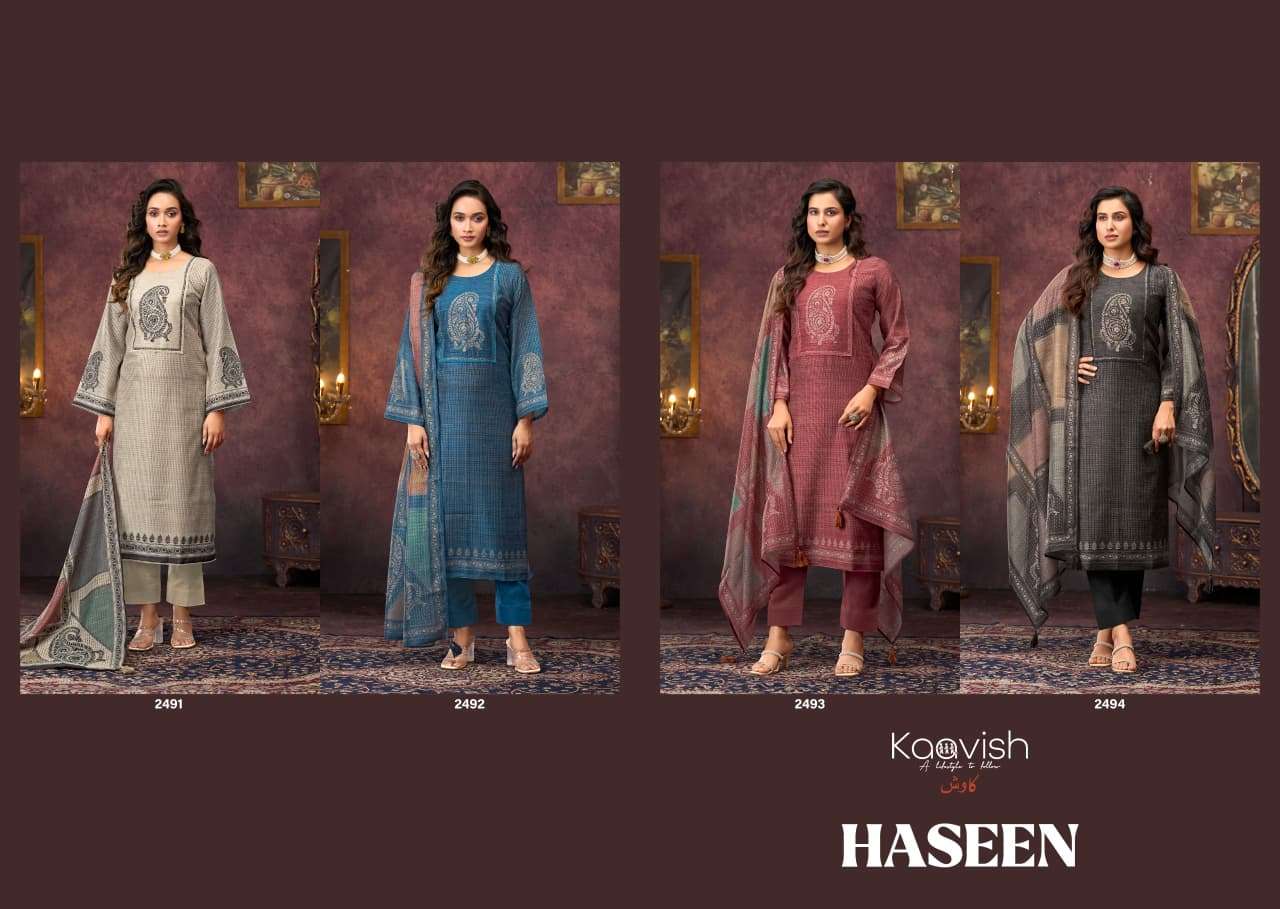 KAAVISH HASEEN LINEN COTTON DIGITAL PRINT WITH FANCY WORK SUIT