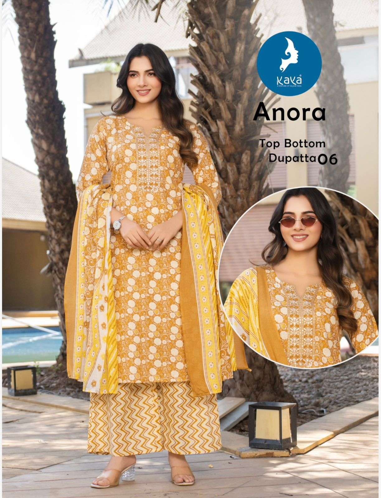 KAYA ANORA COTTON PRINT FANCY STRAIGHT CUT KURTI BOTTOM AND DUPATTA SET 