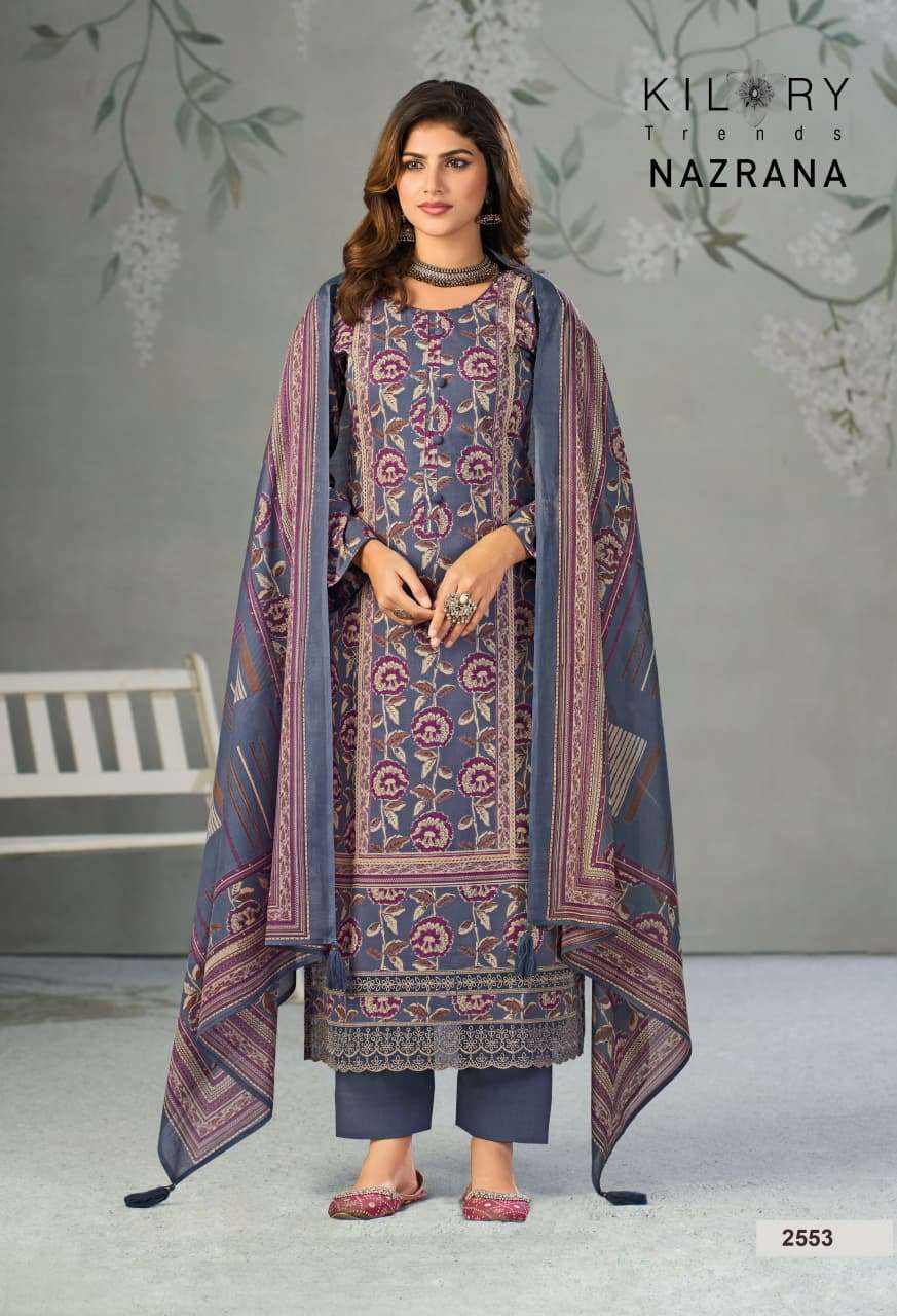 KILORY TRENDS NAZRANA  LAWN COTTON DIGITAL PRINT WITH EMBROIDERY WORK SUIT