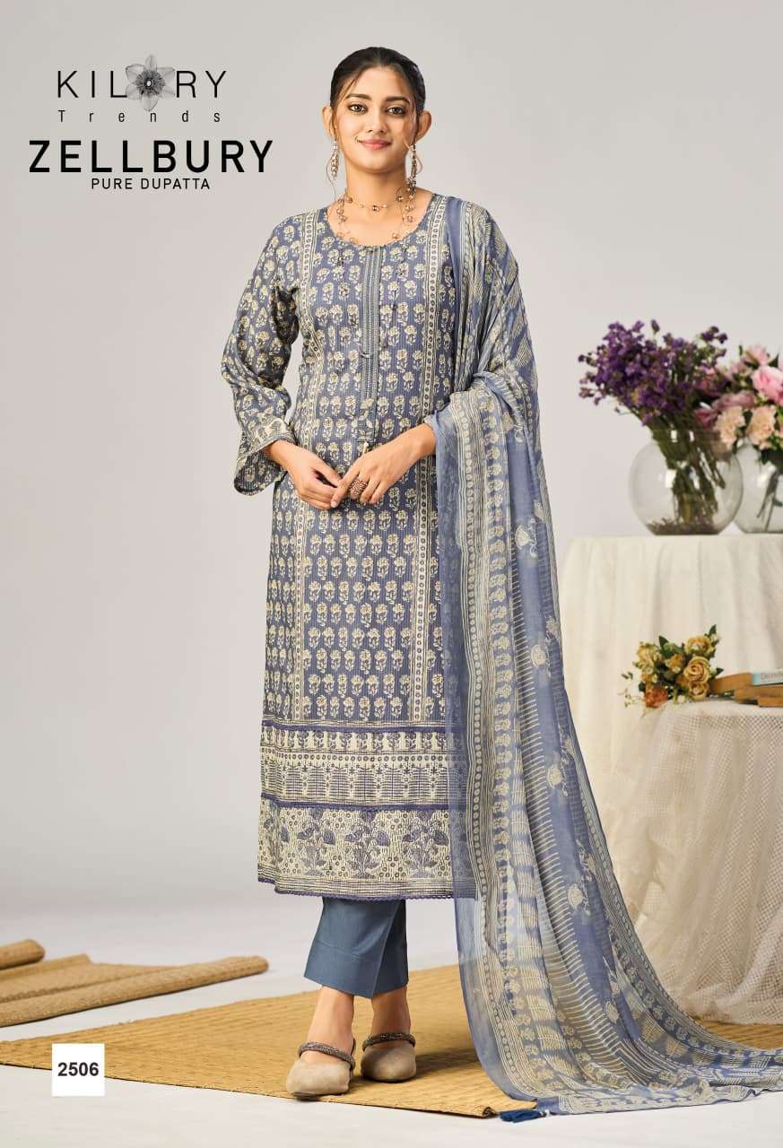 KILORY  TRENDS ZELLBURI LAWN COTTON DIGITAL PRINT WITH EMBROIDERY WORK SUITS 