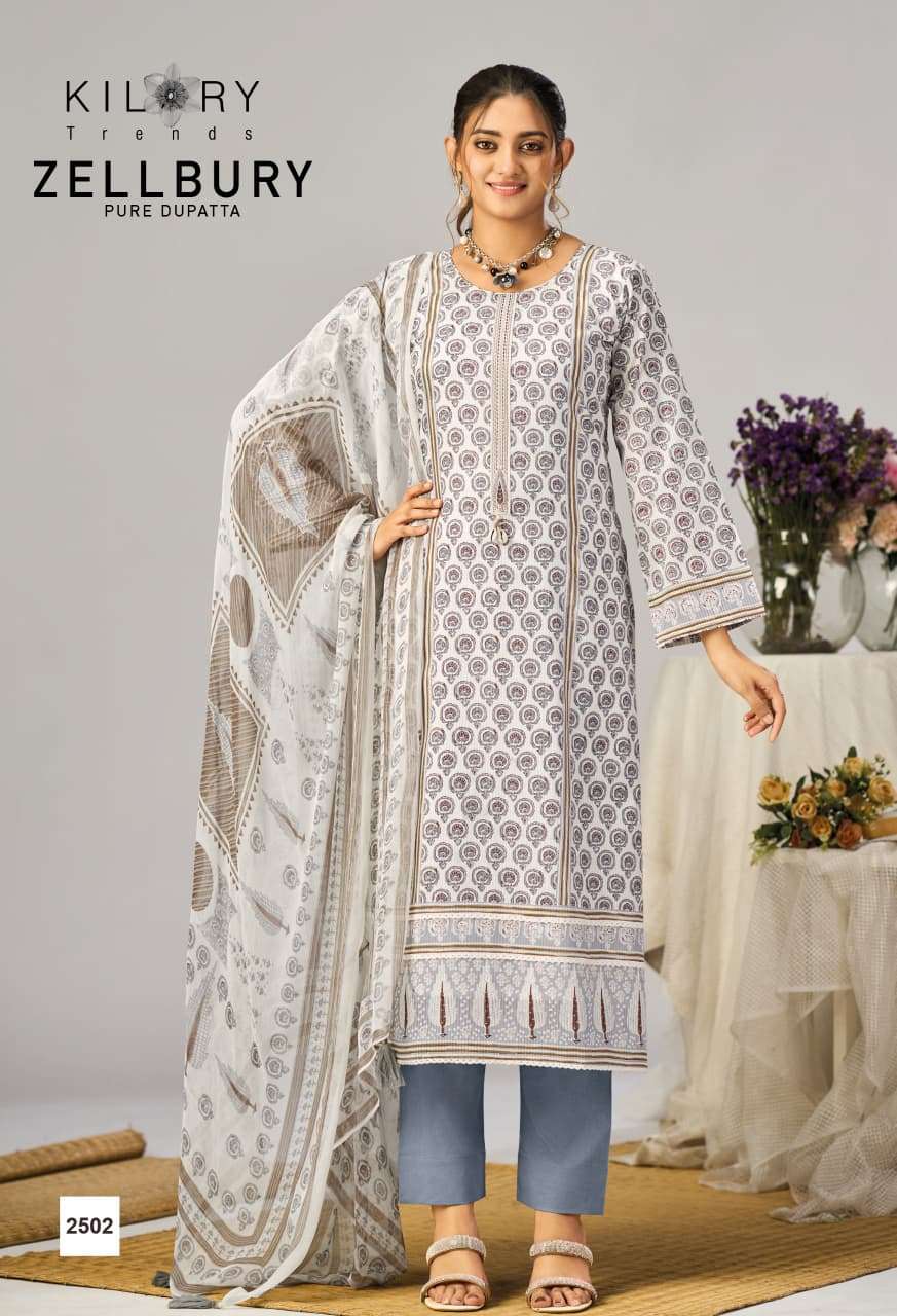KILORY  TRENDS ZELLBURI LAWN COTTON DIGITAL PRINT WITH EMBROIDERY WORK SUITS 
