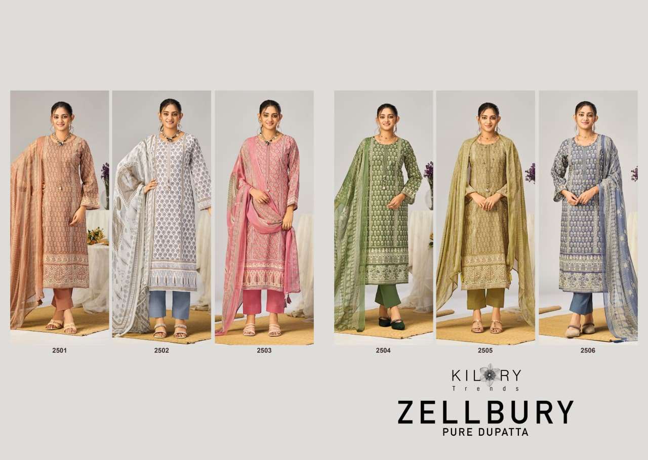 KILORY  TRENDS ZELLBURI LAWN COTTON DIGITAL PRINT WITH EMBROIDERY WORK SUITS 