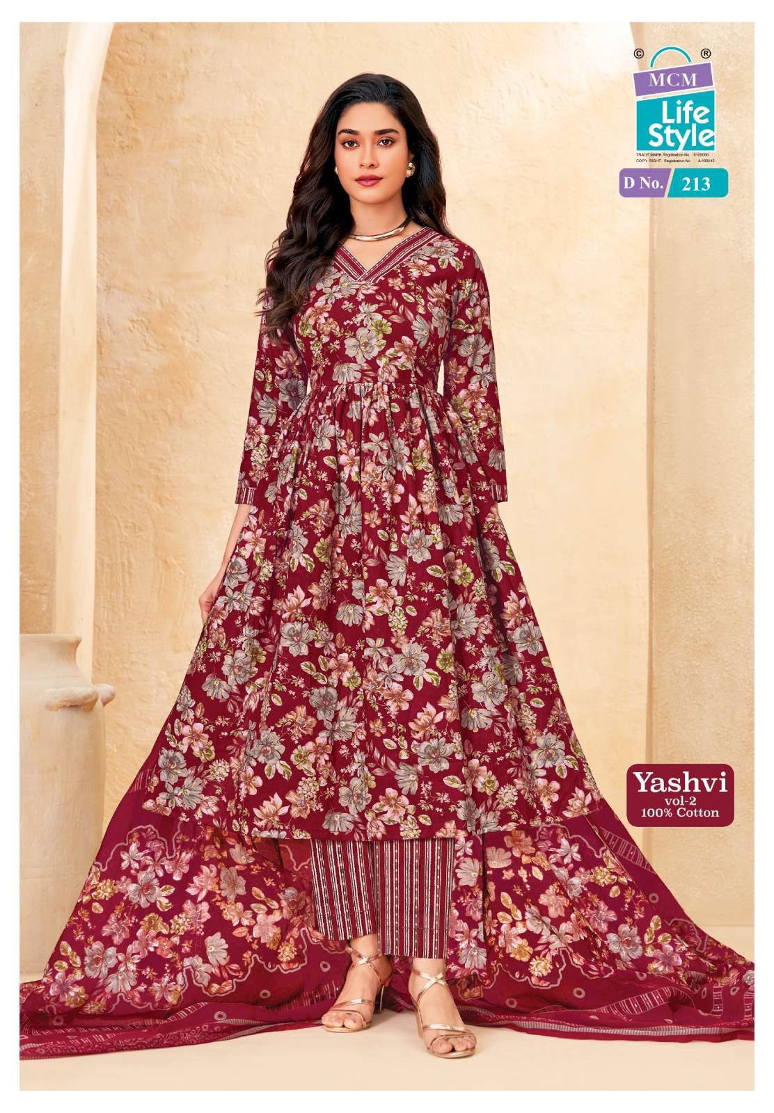 MCM LIFESTYLE YASHVI VOL 2 COTTON PRINT FANCY ANARKALI STYLE LADIES 3PCS SET
