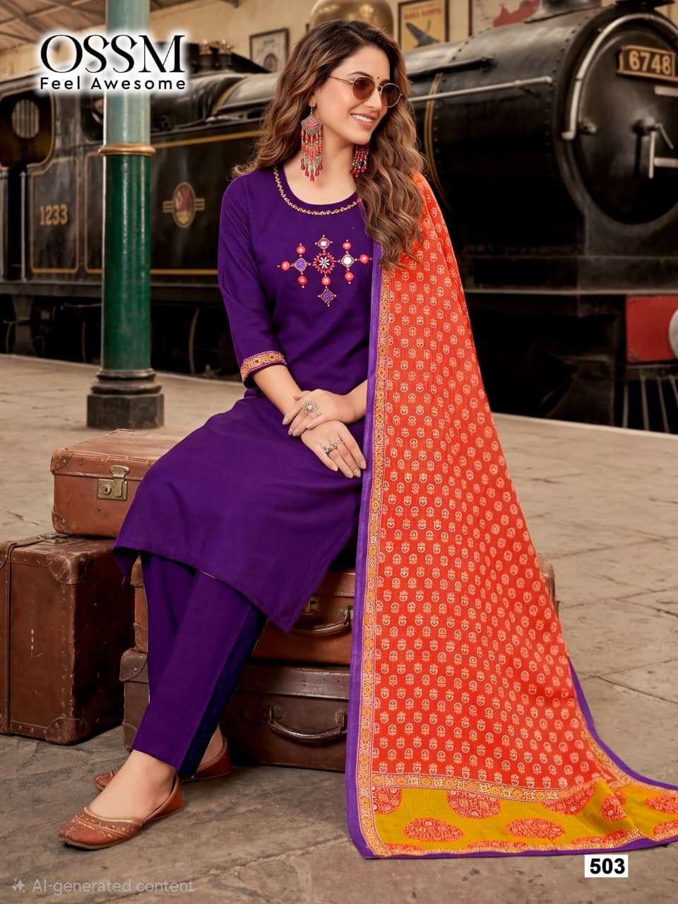 OSSM MALHAR VOL 5 COTTON FANCY EMBROIDERY WORK LADIES KURTI BOTTOM AND DUPATTA SET 