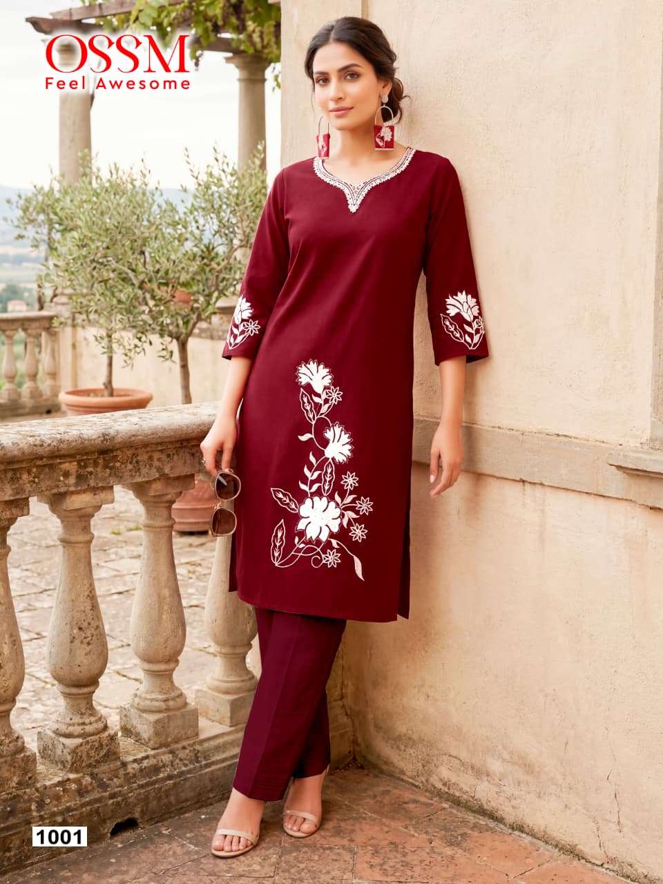 OSSM SUMMER STYLE COTTON FANCY EMBROIDERY WORK LADIES A LINE STYLE CO-ORD SET
