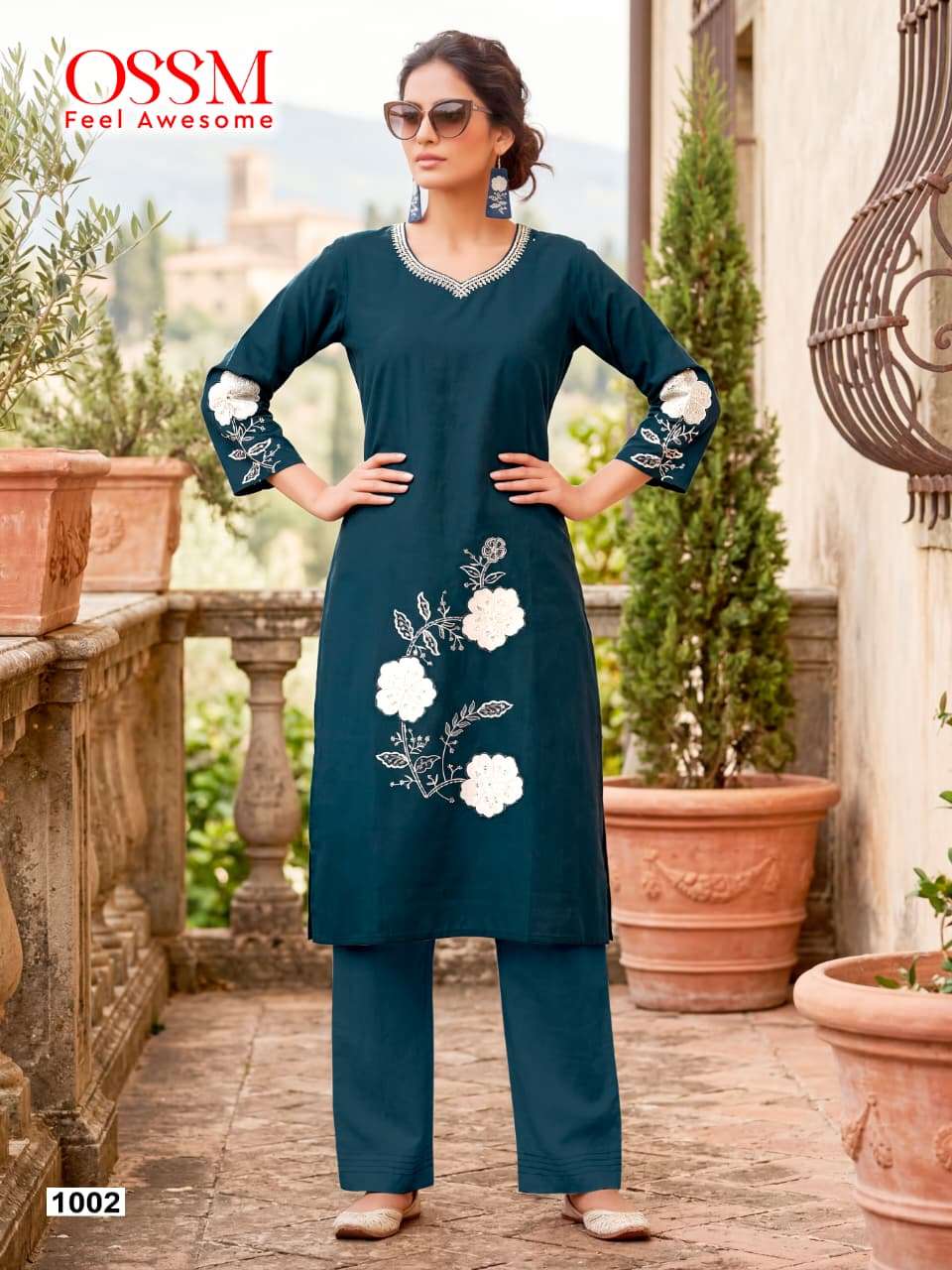 OSSM SUMMER STYLE COTTON FANCY EMBROIDERY WORK LADIES A LINE STYLE CO-ORD SET