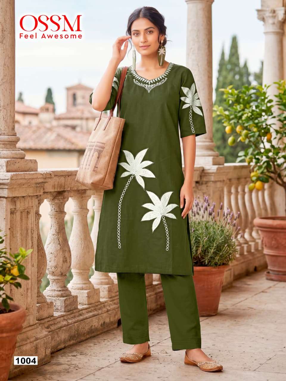 OSSM SUMMER STYLE COTTON FANCY EMBROIDERY WORK LADIES A LINE STYLE CO-ORD SET