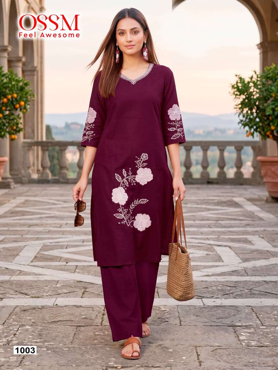 OSSM SUMMER STYLE COTTON FANCY EMBROIDERY WORK LADIES A LINE STYLE CO-ORD SET