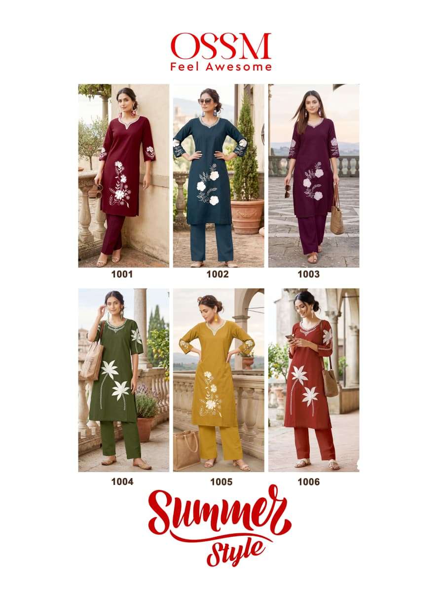 OSSM SUMMER STYLE COTTON FANCY EMBROIDERY WORK LADIES A LINE STYLE CO-ORD SET