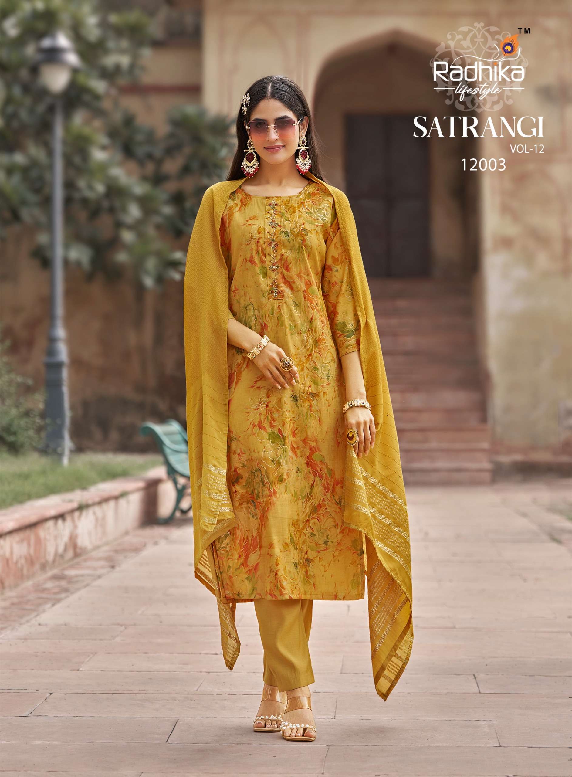 RADHIKA LIFE STYLE SATRANGI VOL 12 ROMAN SILK PRINT WITH FANCY KURTI PANT WITH DUPATTA SET 