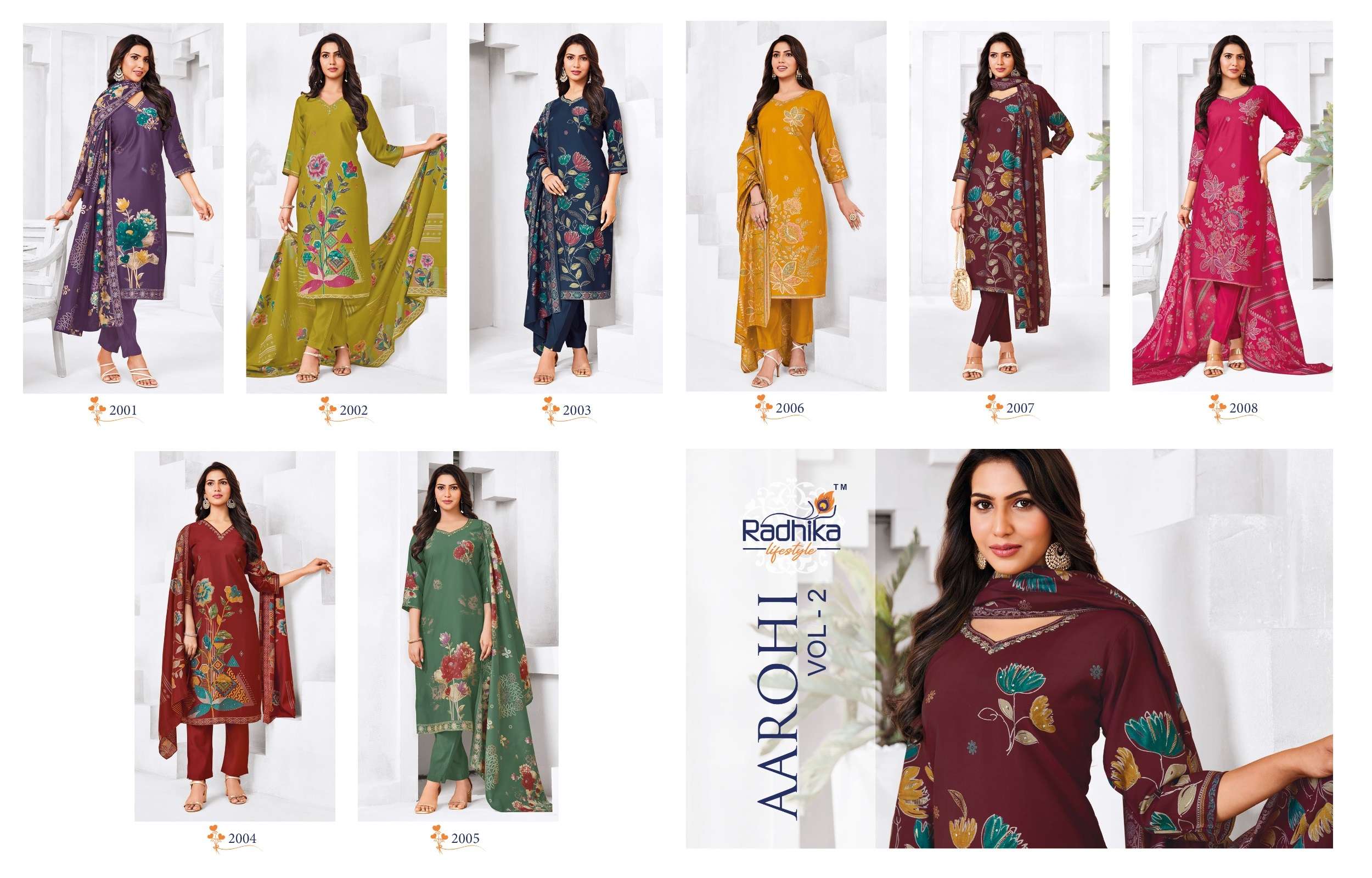 RADHIKA LIFESTYLE AAROHI VOL 2 MODAL FABRIC FANCY WORKS LADIES 3PCS SET COLLECTION 