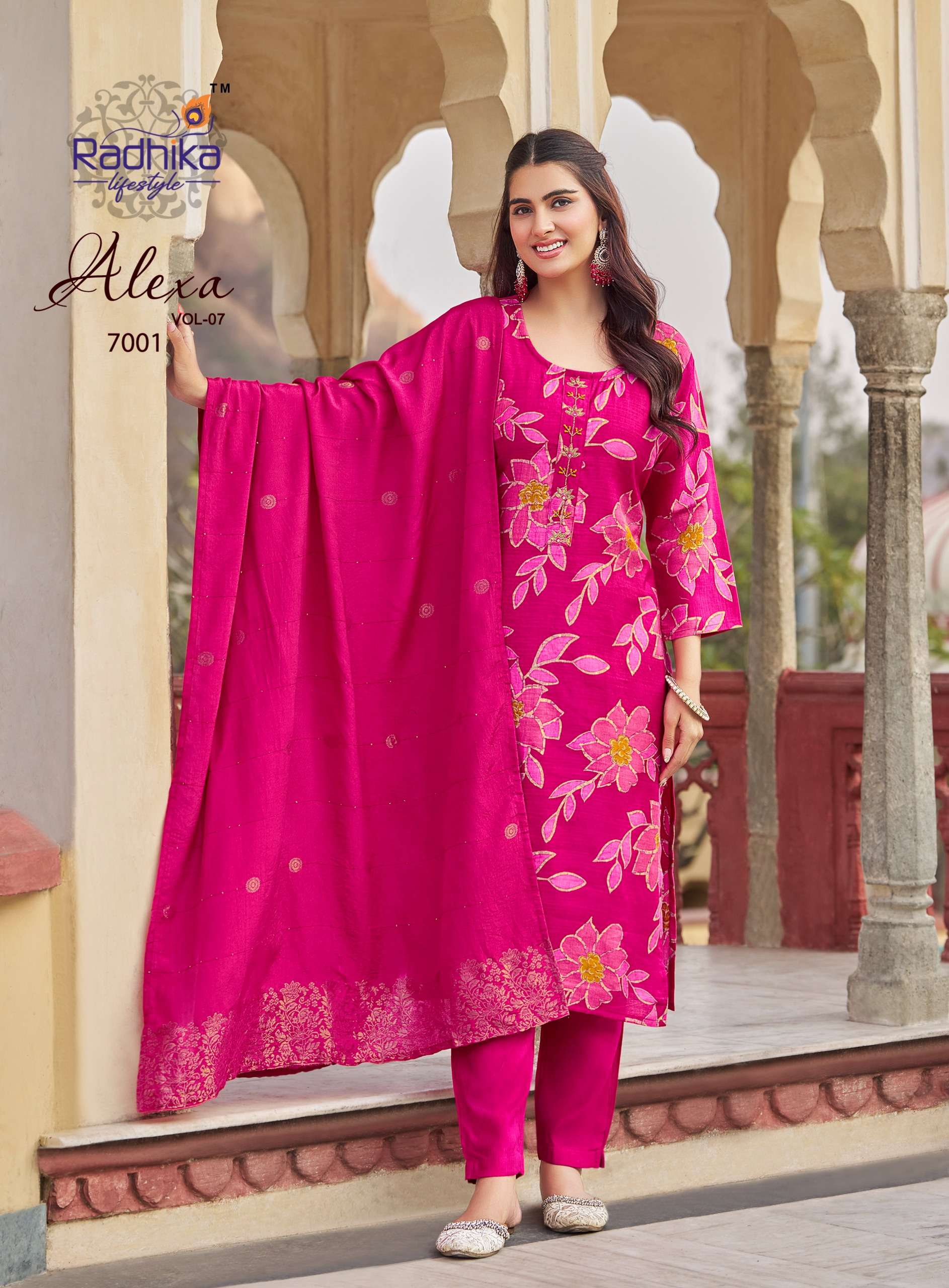 RADHIKA LIFESTYLE ALEXA VOL 7 SILK PRINTED FANCY LADIES KURTI PANT WITH DUPATTA SET