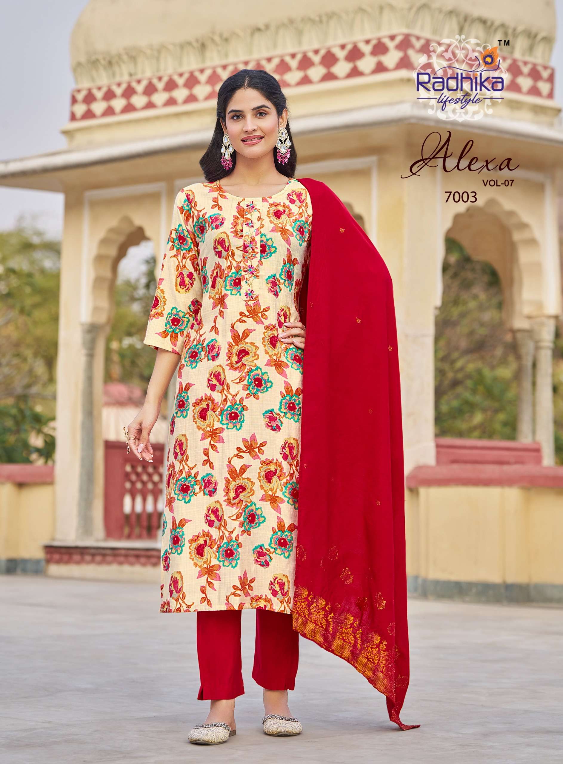 RADHIKA LIFESTYLE ALEXA VOL 7 SILK PRINTED FANCY LADIES KURTI PANT WITH DUPATTA SET