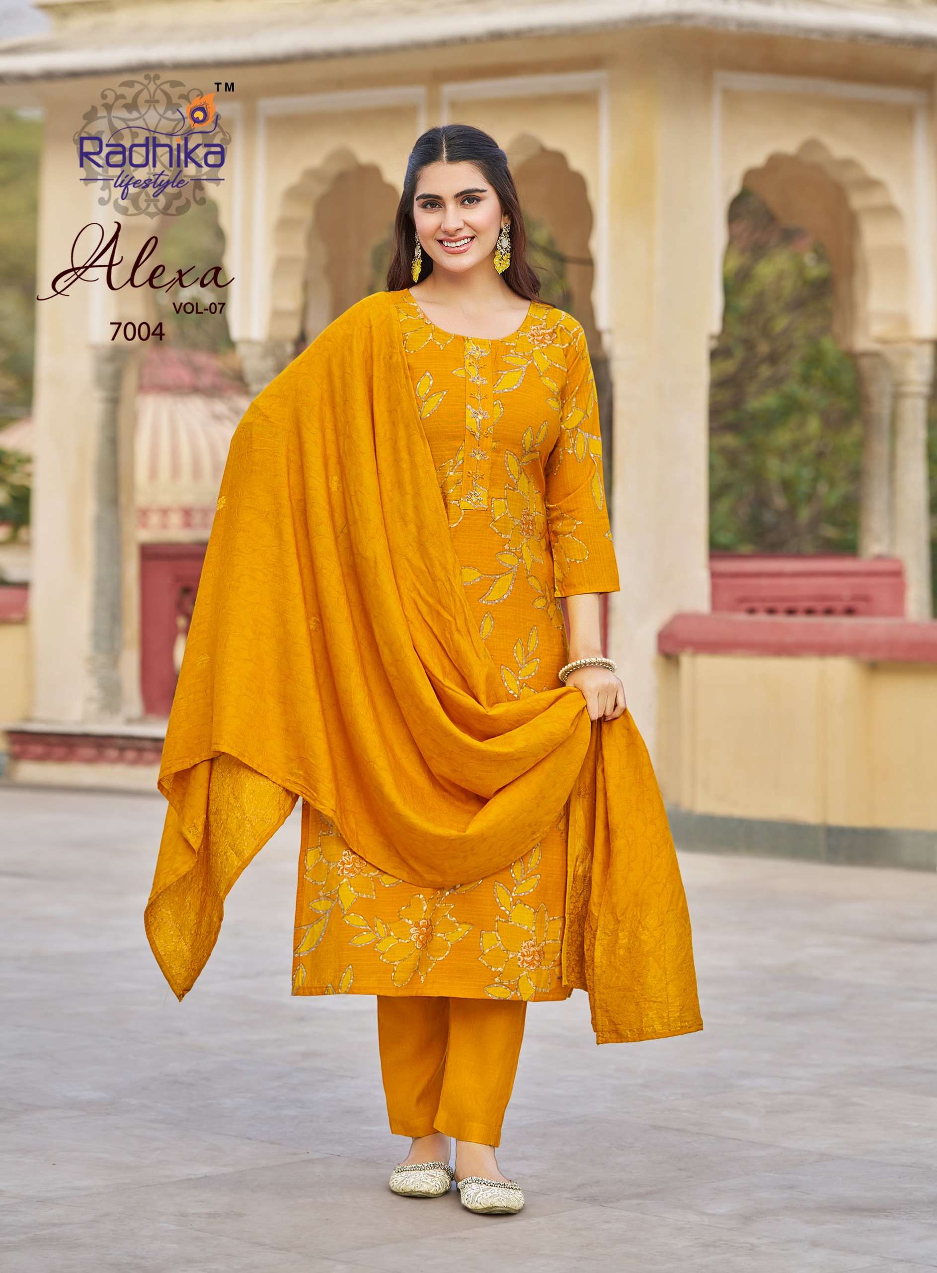 RADHIKA LIFESTYLE ALEXA VOL 7 SILK PRINTED FANCY LADIES KURTI PANT WITH DUPATTA SET