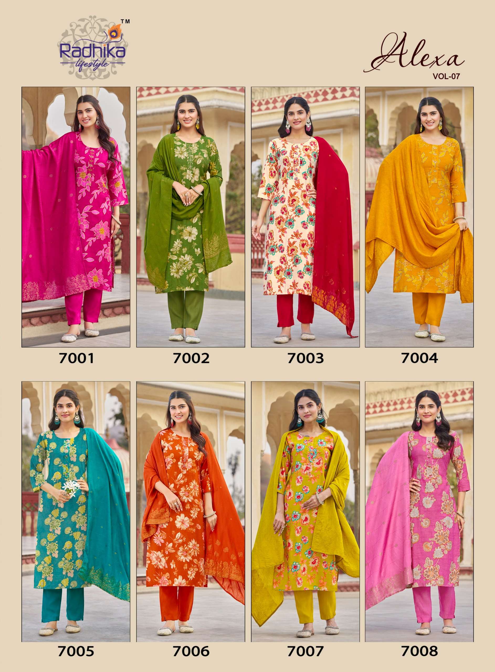 RADHIKA LIFESTYLE ALEXA VOL 7 SILK PRINTED FANCY LADIES KURTI PANT WITH DUPATTA SET
