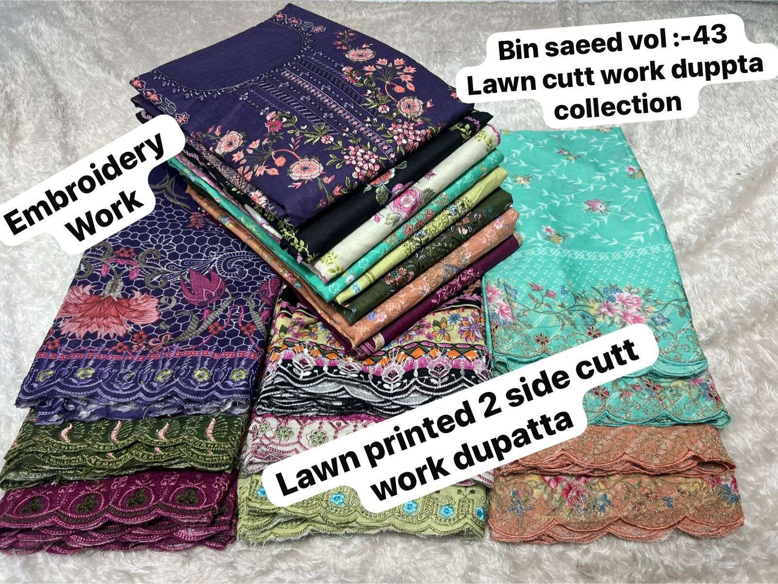 SAPPHIRE BIN SAEED VOL 43 LAWN COTTON PRINTED WITH EMBROIDERY WORK SALWAR KAMEEZ 