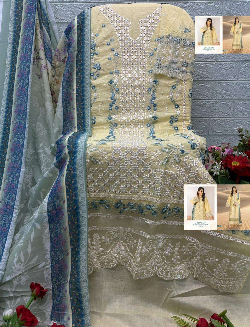 SHREE FABS CRIMSON LUXURY LAWN COLLECTION VOL 2 COTTON HEAVY EMBROIDERY DESIGNER SUIT