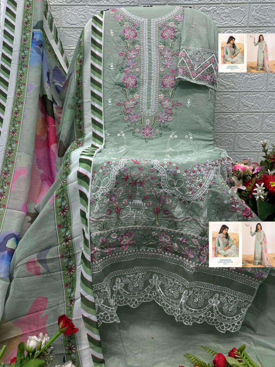 SHREE FABS CRIMSON LUXURY LAWN COLLECTION VOL 2 COTTON HEAVY EMBROIDERY DESIGNER SUIT