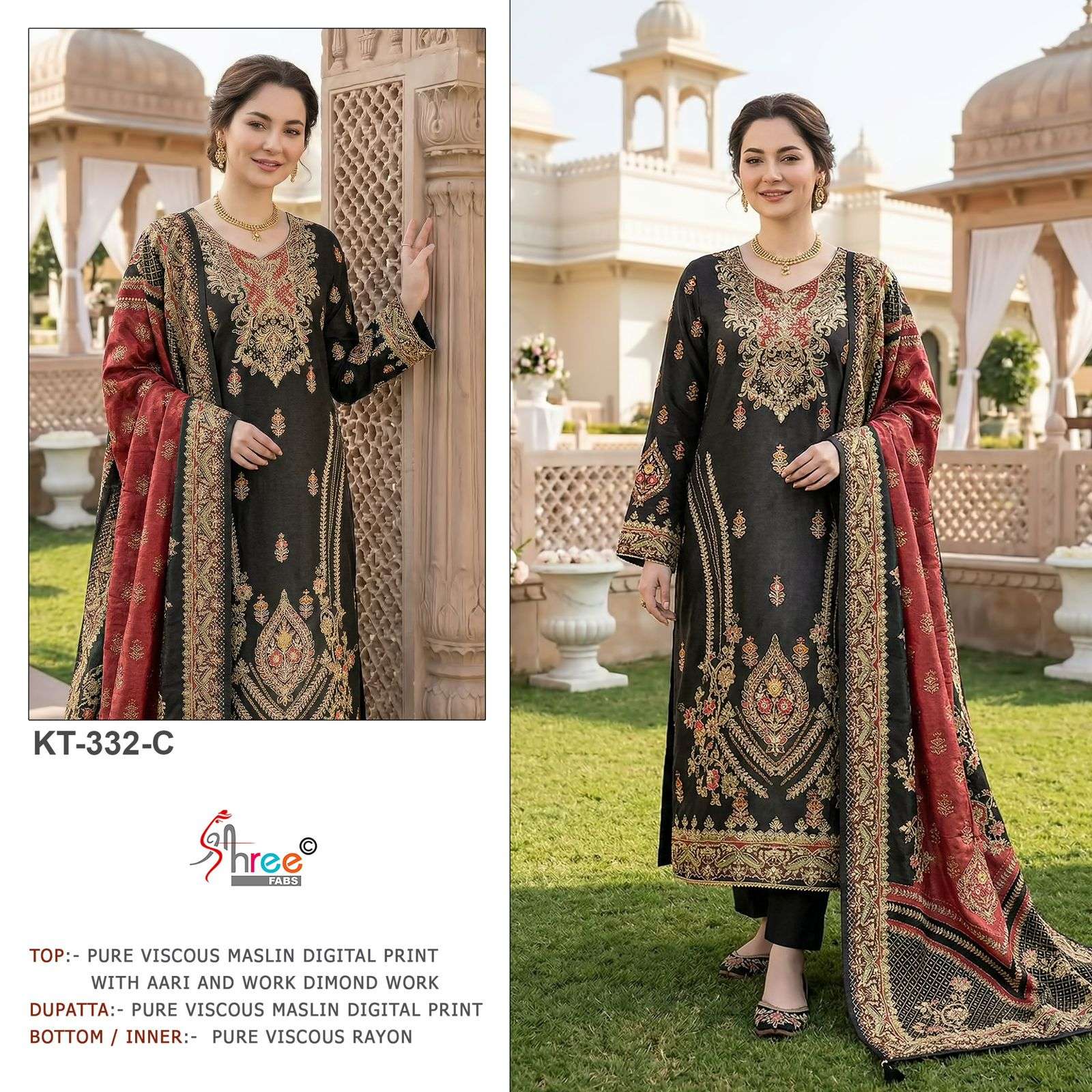 SHREE FABS KT 332 VISCOSE DIGITAL PRINT WITH AARI WORK DESIGNER SUIT