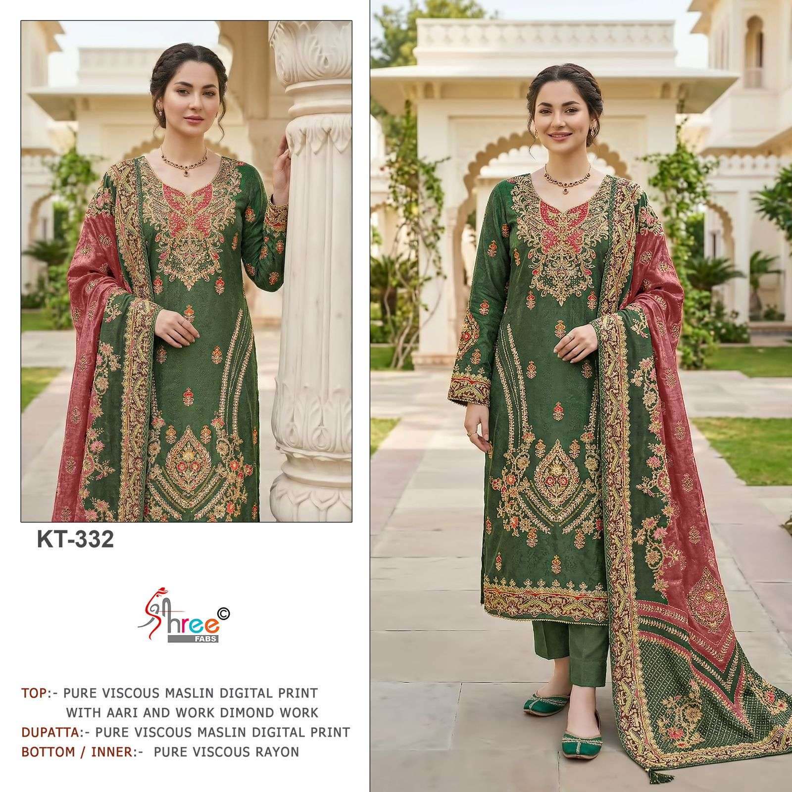 SHREE FABS KT 332 VISCOSE DIGITAL PRINT WITH AARI WORK DESIGNER SUIT