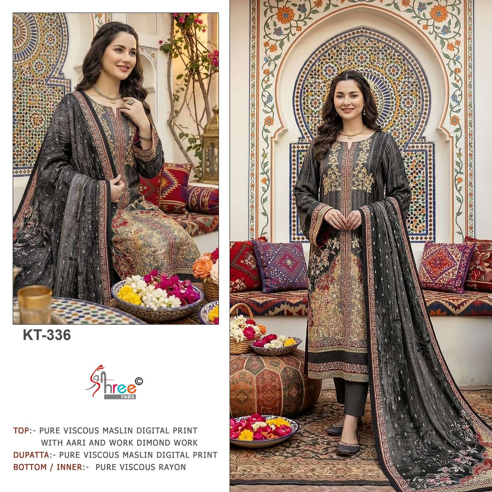 SHREE FABS KT 336 VISCOSE DIGITAL PRINT WITH DESIGNER WORK SUIT