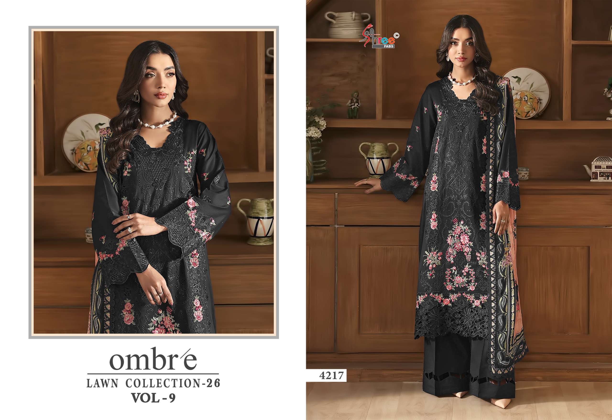 SHREE FABS OMBRE LAWN COLLECTION VOL 9 COTTON HEAVY EMBROIDERY WORK PAKISTANI SUIT	