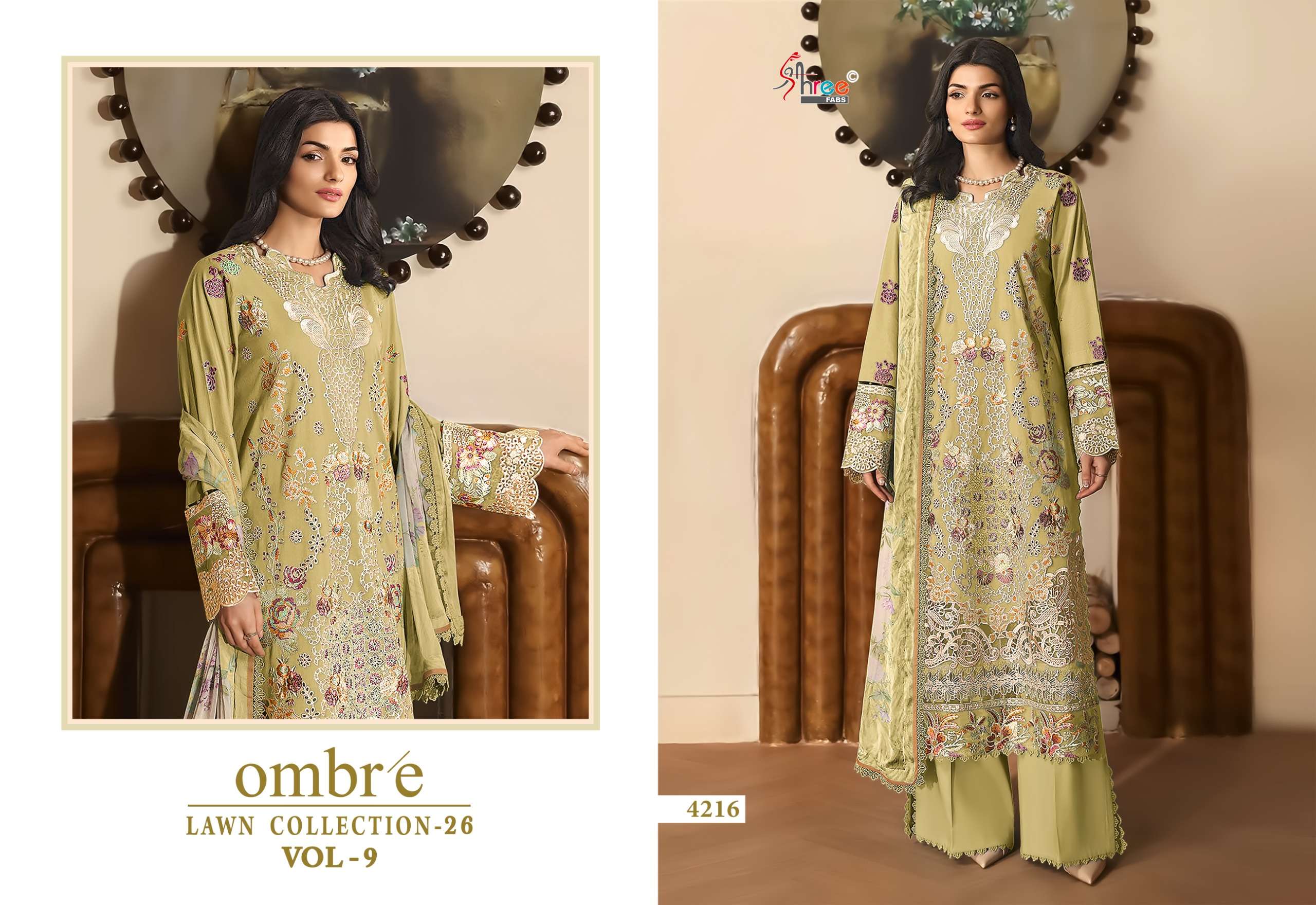SHREE FABS OMBRE LAWN COLLECTION VOL 9 COTTON HEAVY EMBROIDERY WORK PAKISTANI SUIT	