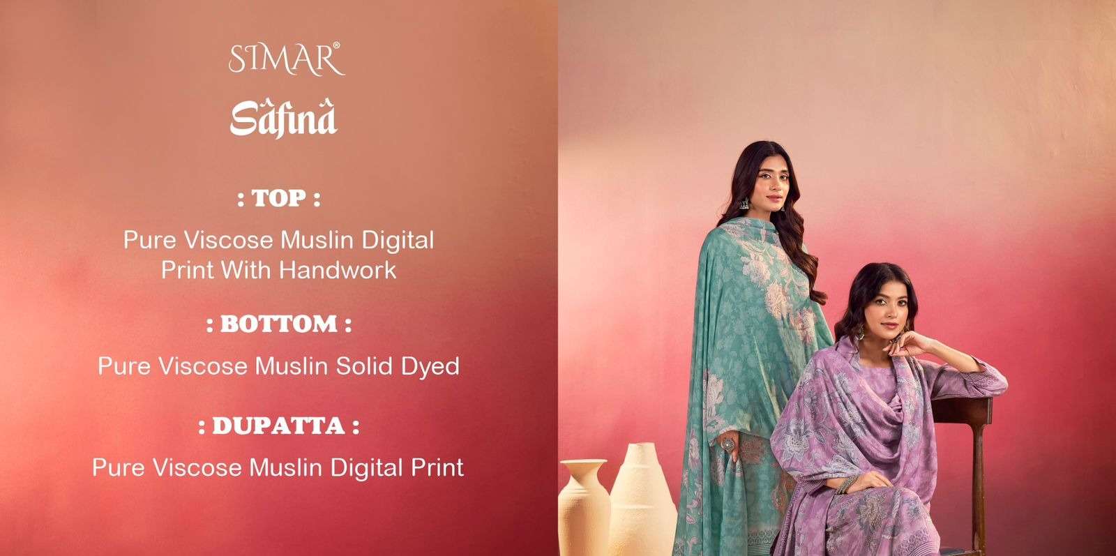 SIMAR SAFINA MUSLIN DIGITAL PRINT WITH HAND WORK DESIGNER SUIT