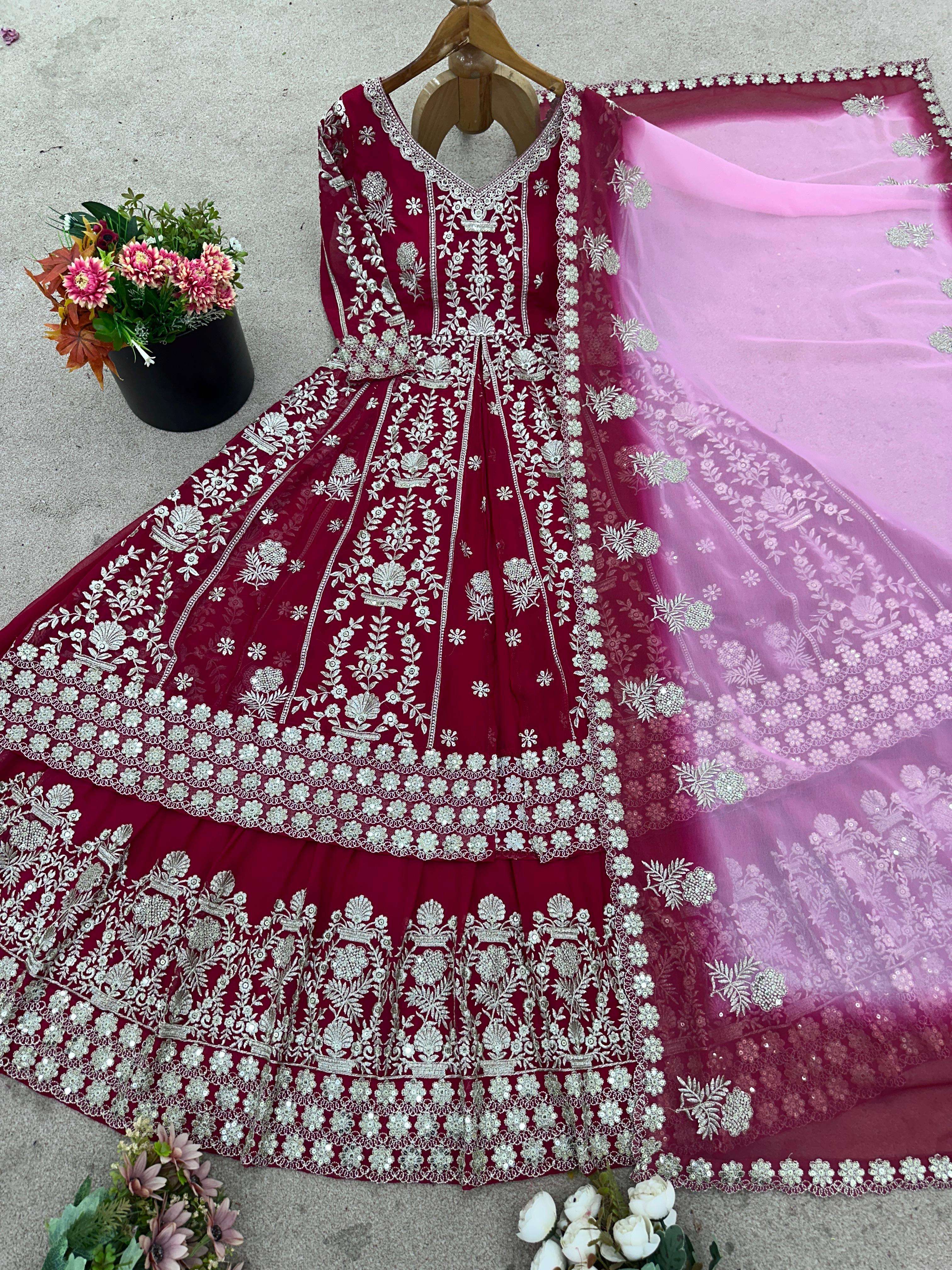 SR 1690 GEORGETTE HEAVY DESIGNER WEDDING WEAR GOWN LEHENGA WITH DUPATTA SET 