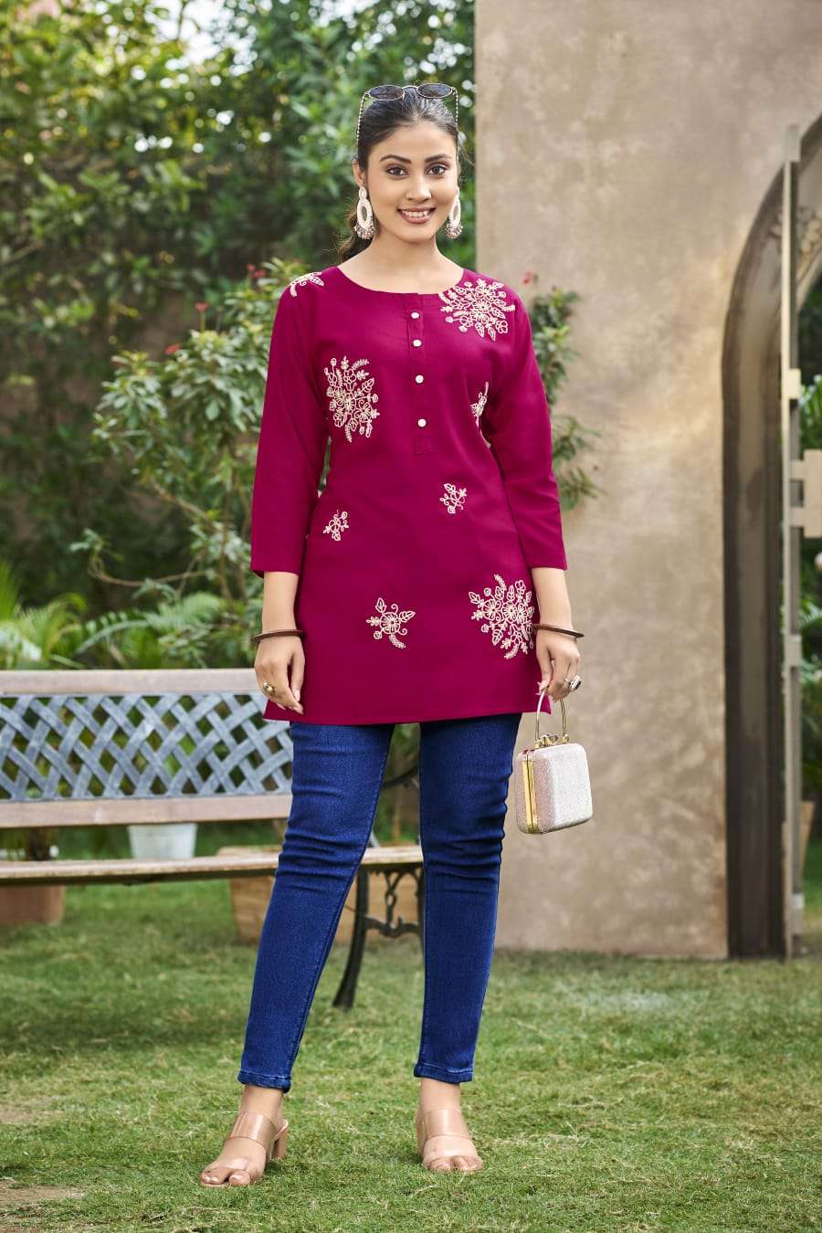 TIPS AND TOPS ROSE RAYON FANCY WORKS SUMMER WEAR LADIES TOP