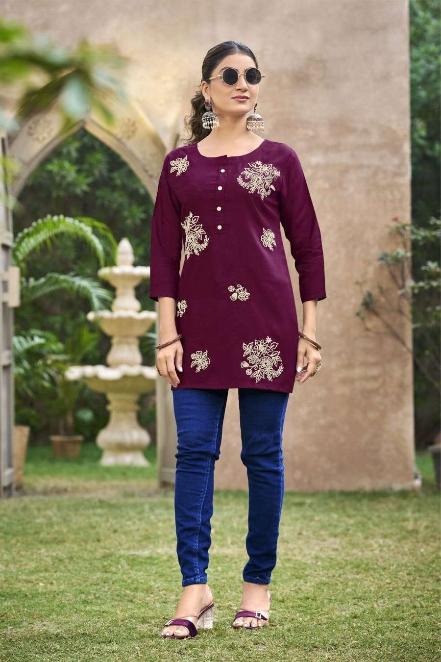 TIPS AND TOPS ROSE RAYON FANCY WORKS SUMMER WEAR LADIES TOP