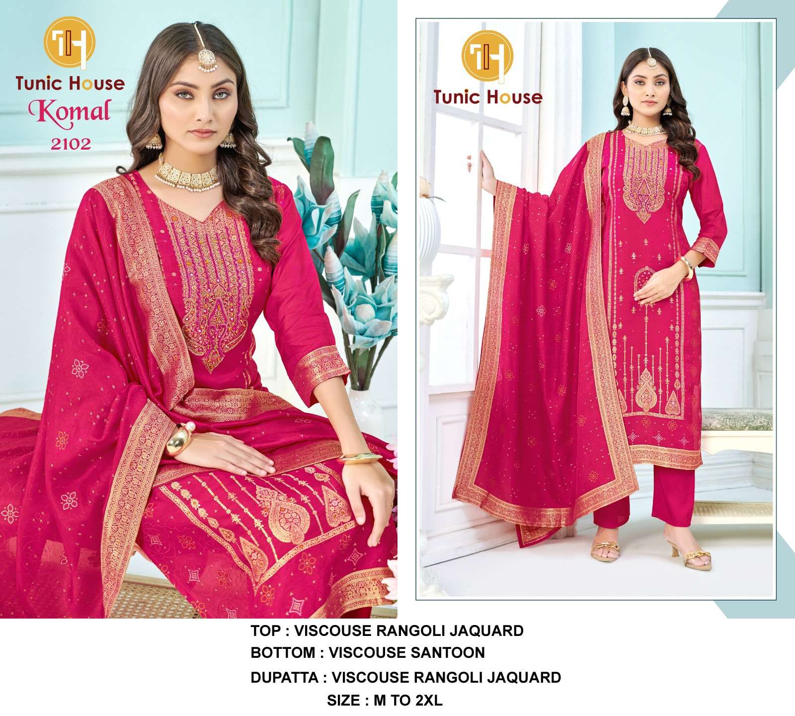 TUNIC HOUSE KOMAL VISCOSE JACQUARD DESIGNER WORK READY MADE LADIES SUIT