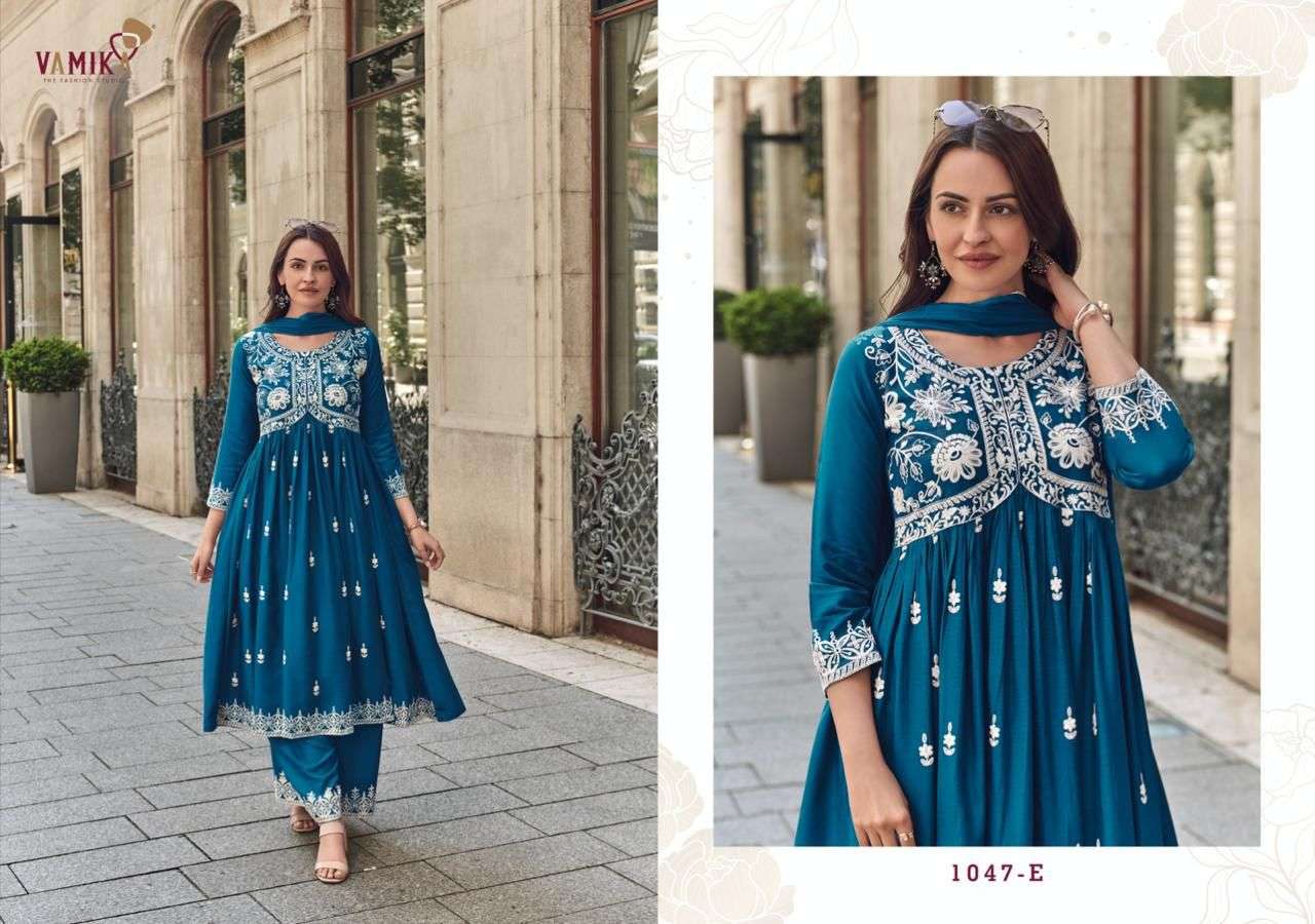 VAMIKA LAKHNAVI VOL 8 GOLD RAYON FANCY WORKS LADIES 3PCS SET COLLECTION 
