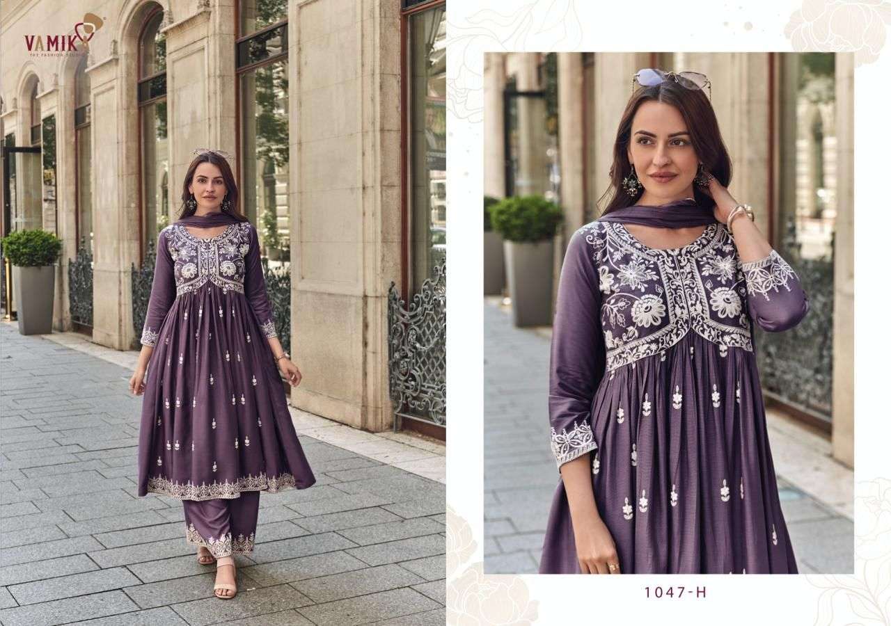 VAMIKA LAKHNAVI VOL 8 GOLD RAYON FANCY WORKS LADIES 3PCS SET COLLECTION 