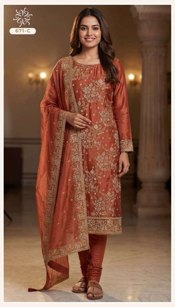 VINAY FASHION NCS 671 SILK EMBROIDERY DESIGNER WORK FESTIVE WEAR LADIES SUIT