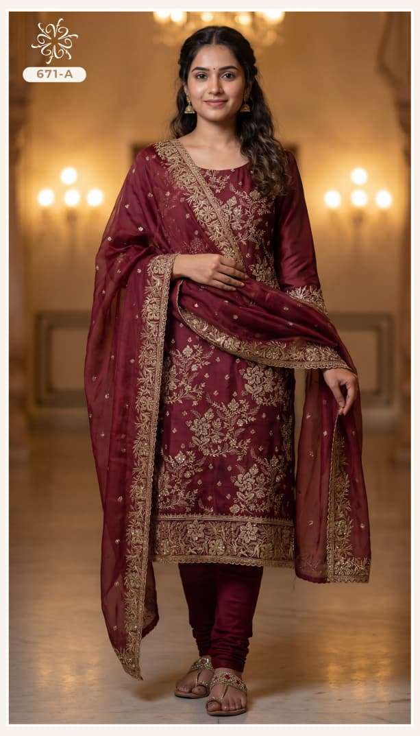 VINAY FASHION NCS 671 SILK EMBROIDERY DESIGNER WORK FESTIVE WEAR LADIES SUIT