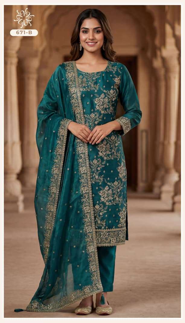 VINAY FASHION NCS 671 SILK EMBROIDERY DESIGNER WORK FESTIVE WEAR LADIES SUIT