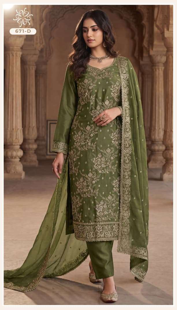 VINAY FASHION NCS 671 SILK EMBROIDERY DESIGNER WORK FESTIVE WEAR LADIES SUIT