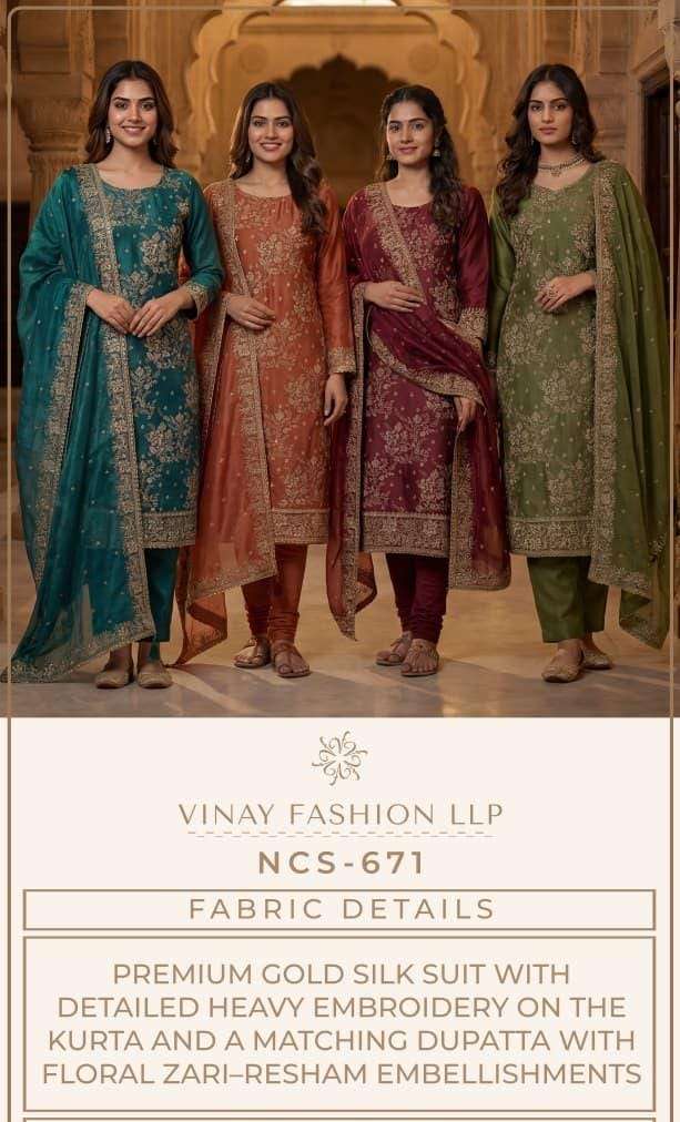 VINAY FASHION NCS 671 SILK EMBROIDERY DESIGNER WORK FESTIVE WEAR LADIES SUIT