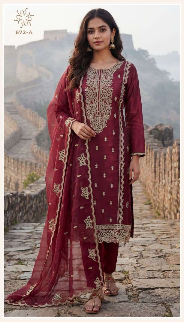 VINAY FASHION NCS 672 SILK EMBROIDERY DESIGNER WORK LADIES SUIT