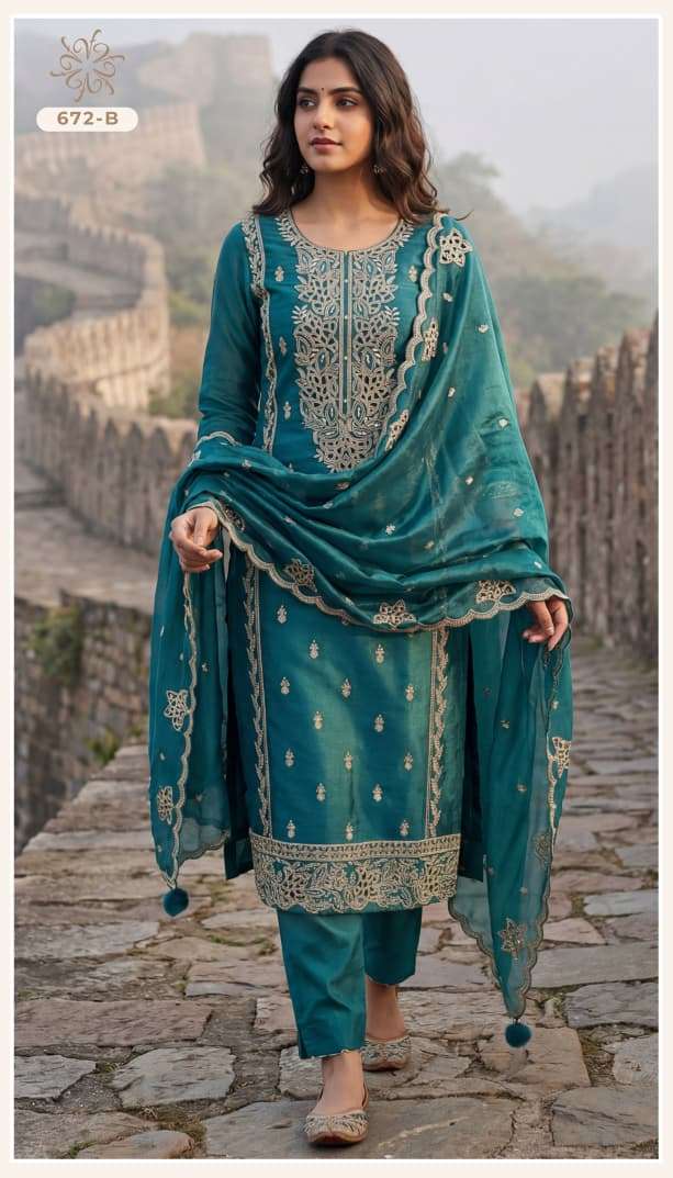 VINAY FASHION NCS 672 SILK EMBROIDERY DESIGNER WORK LADIES SUIT